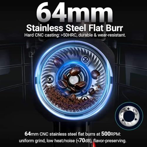64mm Flat Burr Coffee Grinder with 35 Grind Settings Professional