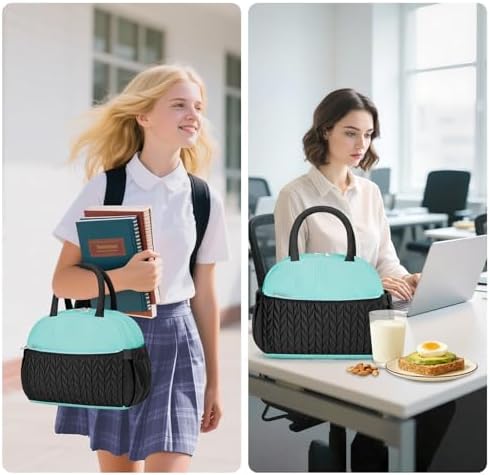 KUBYA Lunch Box for Women, Cute Grids Corduroy Insulated Lunch Bag Women Reusable Work Simple Adults Large Lunch Boxes Tote Bag Men Cooler Bag