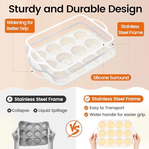 Silicone Muffin Pan for Baking with Metal Reinforced Frame, Nonstick Cupcake Pan 1 Pack Regular Size Egg Bites Silicone Mold