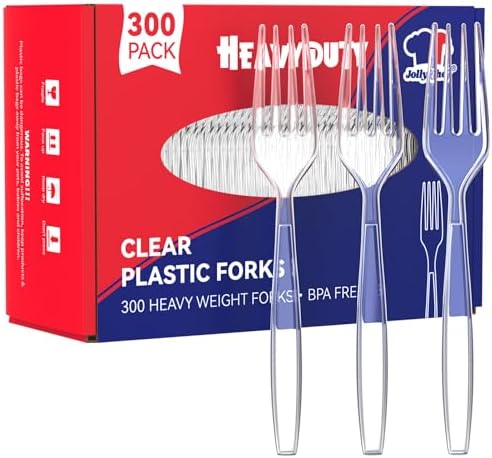 JOLLY CHEF 300 Count Plastic Forks Disposable Cutlery Clear 7.1"