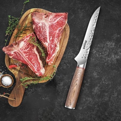 Huusk Boning Knife for Meat Cutting with Ergonomic Pakkawood Handle