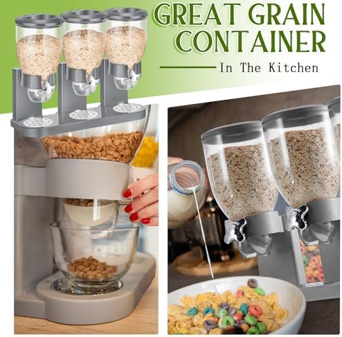 1 Pack Triple Cereal Dispenser 2L, Countertop Dry Food Dispenser, Gray