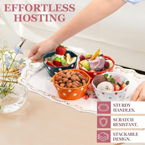 Nicunom 3 Pack Melamine Serving Tray with Handles, Floral Serving Trays Stackable Food Tray for Eating Unbreakable Large Serving Platter for Party, Decor, Home, Restaurant, Gift,16" L x 11" W