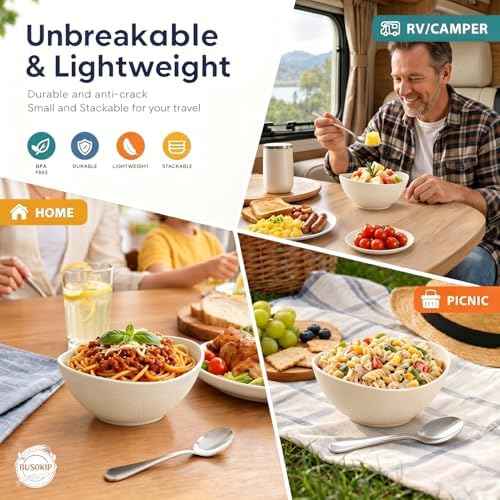 Salad Bowls 26oz, Oval Wheat Straw Bowls Sets of 6 - Beige