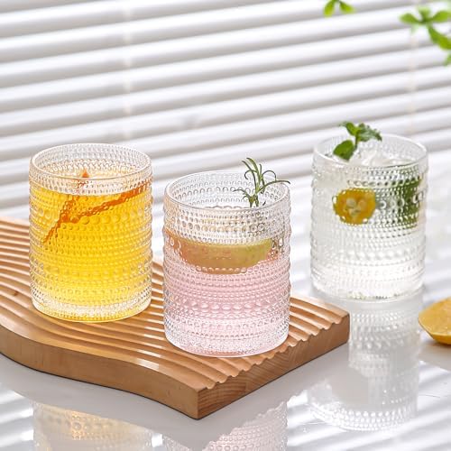 ZMOWIPDL 12oz & 15oz Hobnail Drinking Glasses,Clear Glass Cups Set of 8