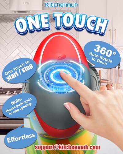 KITCHENMUH One Touch Electric Can Opener Fits All Can Sizes for Seniors with Arthritis, Battery Operated Can Opener with Smooth Edge, Food Safe Automatic Can Opener for Kitchen (Red+Grey)
