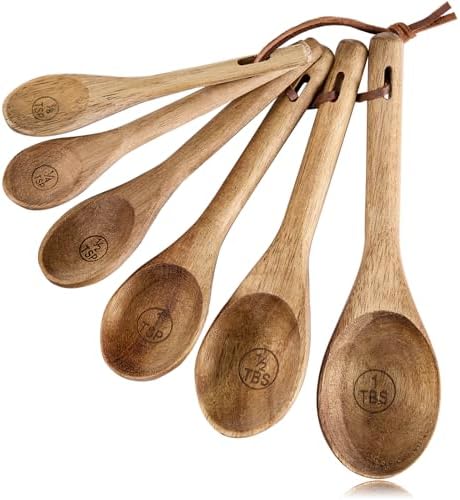 6pcs Measuring Spoons Set, Natural Acacia Wood, Tablespoon Teaspoon