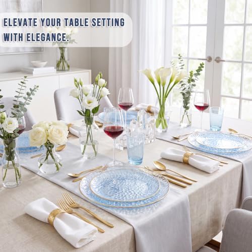 Rubtlamp 60Pcs Clear Blue Plastic Plates, Hammered Blue Plates, Clear Fancy Disposable Plates With Gold Rim Include 30 Dessert Plates, 30 Dinner Plates for Party