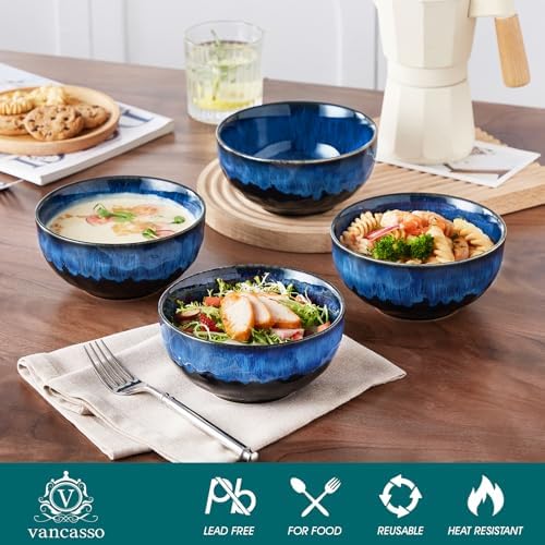 vancasso Starry 24oz Bowls for Soup, Ceramic Blue bowls Set of 4