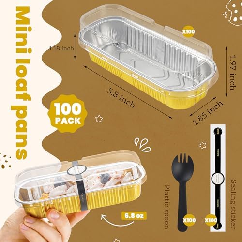 NPLUX Halloween Aluminum Pans with Lids, 6.8oz 100 Pack Gold for Gifts