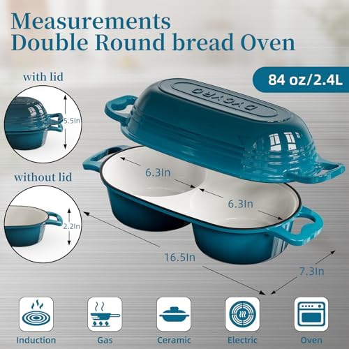 Enameled Cast Iron Double Round Bread Loaf Pot with Lid – Emerald