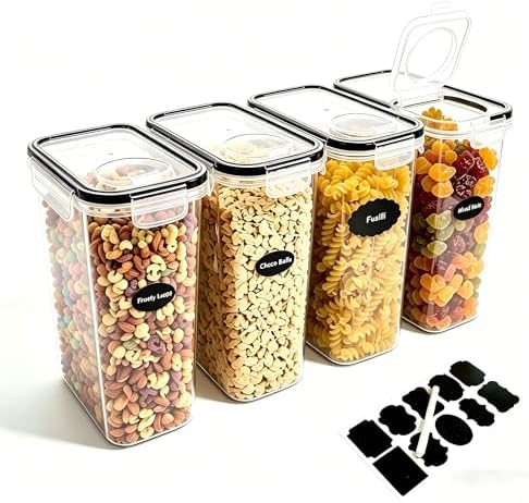 4pcs 4L Airtight Plastic Canisters, Kitchen Pantry Dry Food Storage