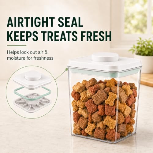 Pet Dog-Cat POP-Treat Airtight jar-Container - 2.2 Qt/2 L | Stackable One-Touch Opening | For Snacks Candy Salt Herbs Spices | BPA-Free