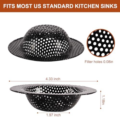 2 Pcs Black Stainless Steel Mesh Sink Drain Strainer, 4.45" Top/2.95" Kitchen Filter Trap Basket,Large Food Catch for Bathroom Bathtub Wash basin Floor drain balcony RV Drain Hole Electroplated Coatin