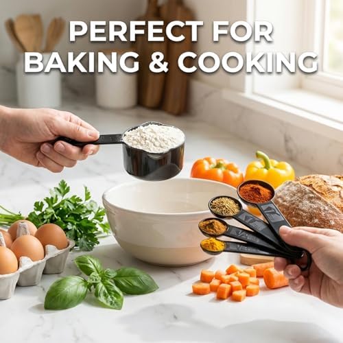 11 Pcs Measuring Cups And Spoons Set - Plastic Nesting For Dry Liquid Ingredients Engraved Markings Kitchen Baking