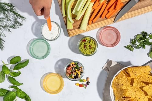 Ello Color Lock 4oz Glass Condiment Containers with Lids, 3 Pack, Desert