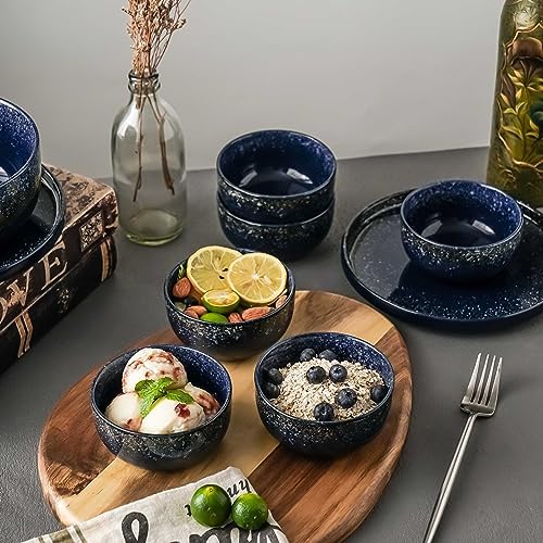 S&Q'S CERAMICS Ceramic Small Bowls for Kitchen, Set of 6, 9 oz Ice Cream Bowls, Small Bowl Set for Dipping, Breakfast, Oatmeal, Microwave and Dishwasher Safe (Navy Blue)