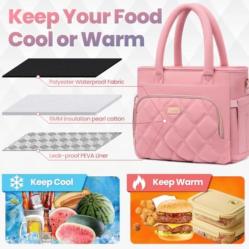 Artelaris Lunch Bag Women, Adult Insulated Lunch Box, Leakproof Lunch Cooler Bag, Reusable Large Lunch Cooler for Work, Picnic, Travel (Pink)