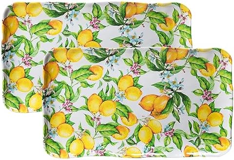 LEHAHA Melamine Lemon Large Rectangular Serving Tray/Platters Set of 2, 17.5" x 10", 2-Piece Melamine Platters Serving Set,Dishwasher Safe