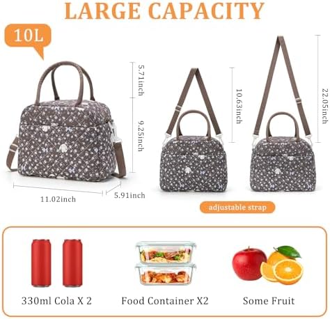 MEXS Lunch Bag for Women Reusable Lunch Box Quilted Puffer Large Capacity Insulated Cooler Tote Bags Work Travel Picnic