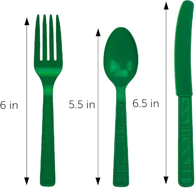 DecorRack Plastic Cutlery Set, Green Colored Plastic Silverware Sets for Parties, 96 Piece Bulk Heavy Duty Utensils (Green, 96 Pieces)