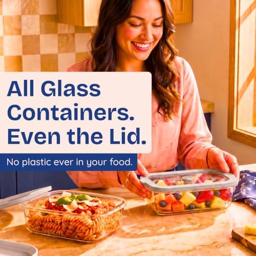 Non-Toxic Glass Food Containers with Lids, 4-Pack, 35 oz, Airtight, Gray