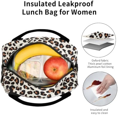 Lunch Bag Women Lunch Box for Women Adult Cute Insulated Lunch Bag Lager Cooler Lunch Tote Bags for Work Picnic (Leopard)