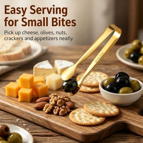 Mini Serving Tongs Set of 8, 4.25" Gold Stainless Steel Spoon Design