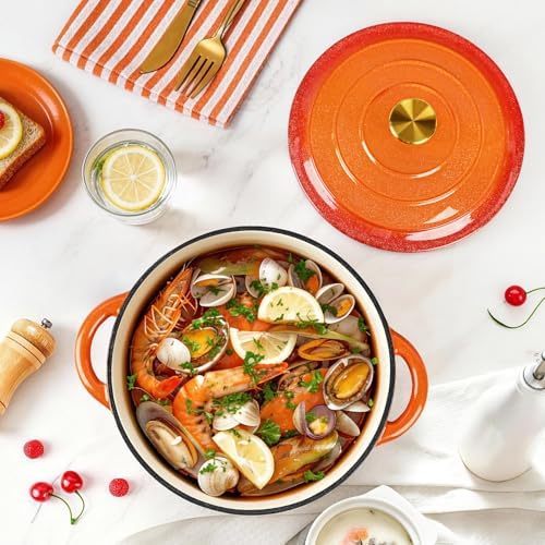 5 QT Enameled Cast Iron Dutch Oven Pot with Lid & Gold Powder