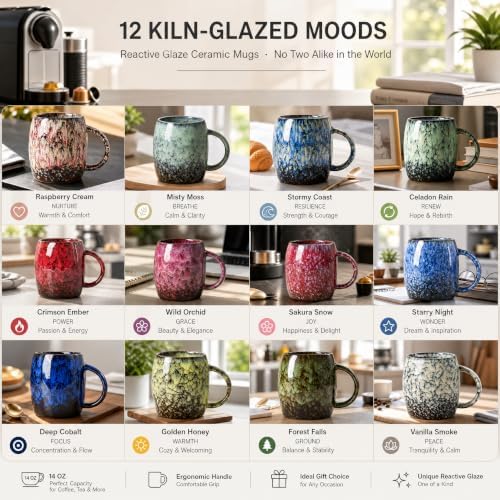Deep Cobalt Ceramic Mug Set of 2, 14oz Reactive Glaze Coffee Mug