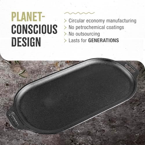 Victoria 13.5-Inch Rectangle Cast Iron Sizzle Pan, Preseasoned Grill and Baking Pan for Fajitas and Steaks, Made in Colombia