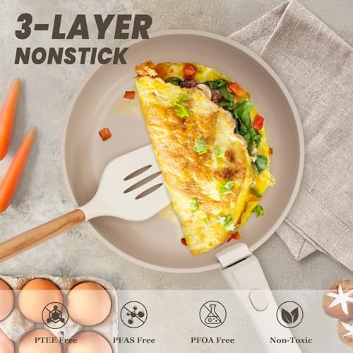 KIKCOIN Nonstick Pots and Pans Set, 20 Pack Cookware Set with Detachable Handle, Induction RV Kitchen Cooking Set with Removable Handle, Frying Pans - Dishwasher/Oven Safe, PFOA Free