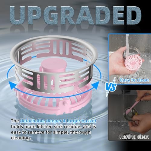 Hibbent 3 in 1 Kitchen Sink Drain Strainer, Metal Pop Up Stopper