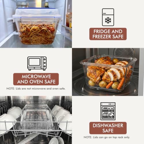 Razab 2700ml / 91oz / 11.5 Cups Large Glass Food Storage Container with Lid - Leakproof Glass Meal Prep Container for Roasting & Storing Leftovers, Glass Lunch Container, Microwave & Oven Safe