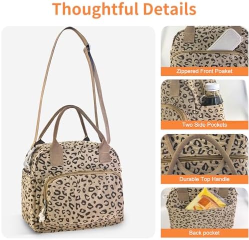 Mziart Lunch Box for Women Men, Large Cute Insulated Lunch Bag Leakproof Thermal Lunchbox Cooler Tote Bags with Adjustable Strap for Work Picnic Travel (Leopard Print)