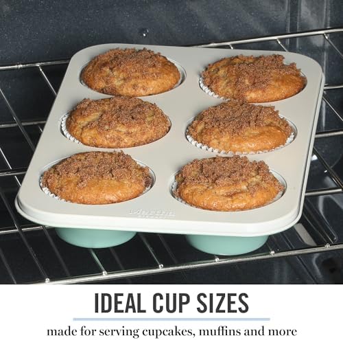 Martha Stewart Gallen 6 Cup Nonstick Carbon Steel Muffin and Cupcake Pan - Teal Durable Bakeware for Muffins, Cupcakes & Mini Cakes