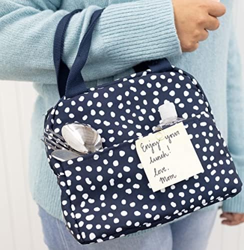 Steel Mill & Co. Insulated Lunch Tote Bag for Women, Navy Dots