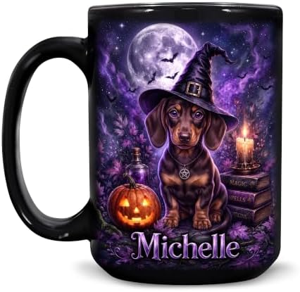 Hyturtle Personalized Halloween Dachshund Mug, Custom Name Gift for Women