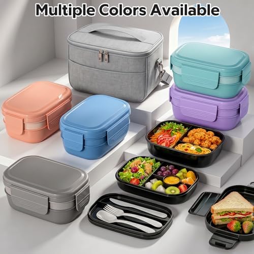 Bento Box Adult with Insulated Lunch Bag - 3 Stackable Leak-Proof Lunch Box