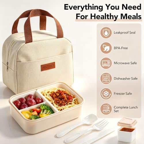 Bento Lunch Box Set for Adults & Kids with Insulated Bag Khaki