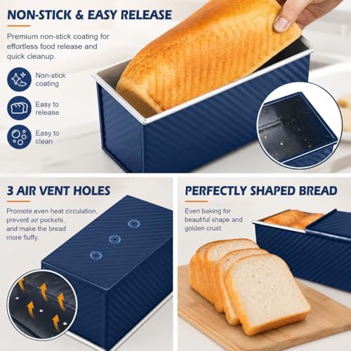 Bread Loaf Pan with Lid-2Pack, 2.2LB & 1LB