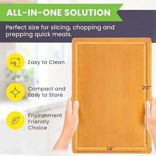 20 Inch Bamboo Wood Cutting Board Featuring Super-Sized Glue-Free Surface™ – Heavy Duty Butcher Block for Safe Meal Prep, Chopping & Carving with Lifetime Replacements - Rectangle