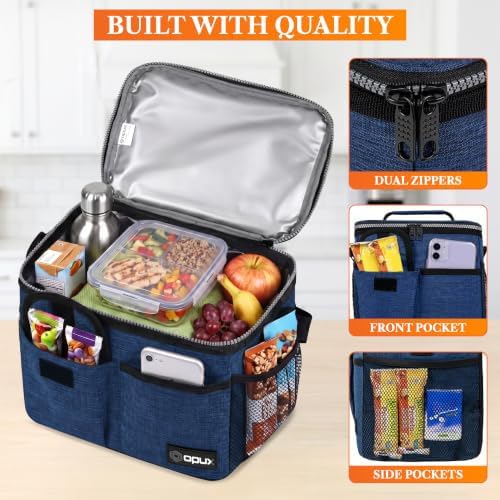 opux Insulated Lunch Box Adult, 18 Can Leakproof Cooler Bag Kid, Navy