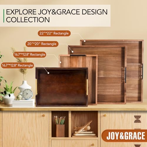 Joy&Grace Acacia Wood Ottoman Tray with Handles 22" x 22"