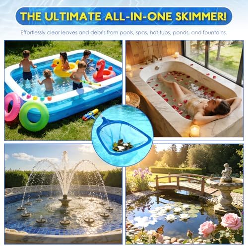 FEED GARDEN Hot Tub Pool Skimmer Spa Net with 12'' Aluminum Pole 11" x25" Blue Mesh, 6-Inch Deep for Small Above Ground Pools Pick Up Fine Debris Lightweight Leaf Net