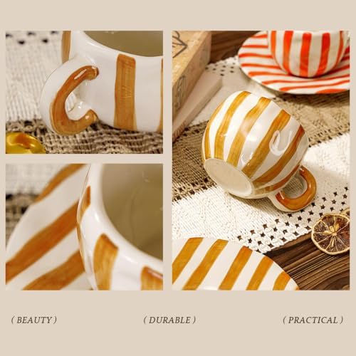 Espresso Cups Ceramic Coffee Mug Series European Striped Dot Coffee Cup And Saucer Mug Cake Plate Afternoon Tea Set Tea Cup And Saucer (Brown)