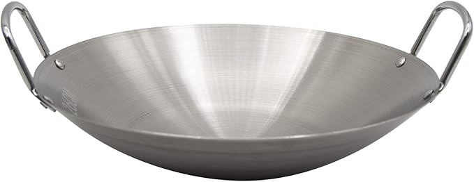 MDEOOSKY 26cm/10.23in Wok Thickened Stainless Steel Wok Pan Dual-Handled Frying Pan for Chinese Style Stir-Fry, Restaurant, Stove Top