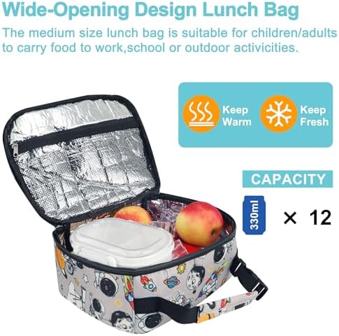 esouler Lunch Box Kids Insulated Lunch Bag for Boys & Girls Durable Children Lunchbox for School with Water Bottle Holder-Astronaut