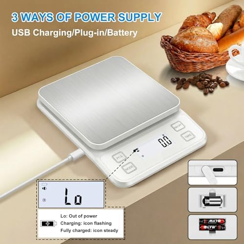 22lb Rechargeable Stainless Steel Scale, Diyife Large Kitchen Food Scale