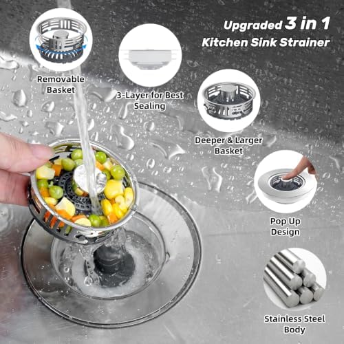 Hibbent Metal Kitchen Sink Drain Strainer and Stopper, Transparent